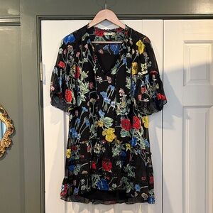 Alice + Olivia Black Dress with Colorful Floral Design